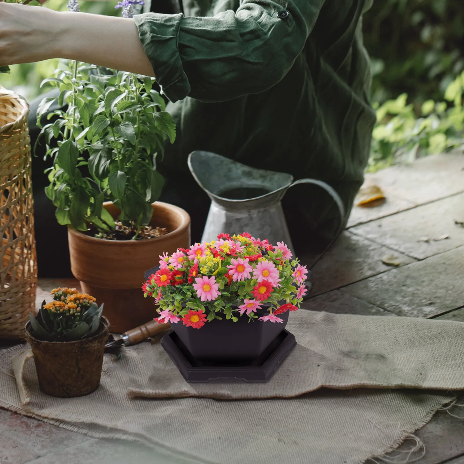 1Set Hexagonal Bonsai Pot PP Plastic Flower Pot for Indoor Plants Orchid Succulent Garden Office Balcony Decorative Nursery