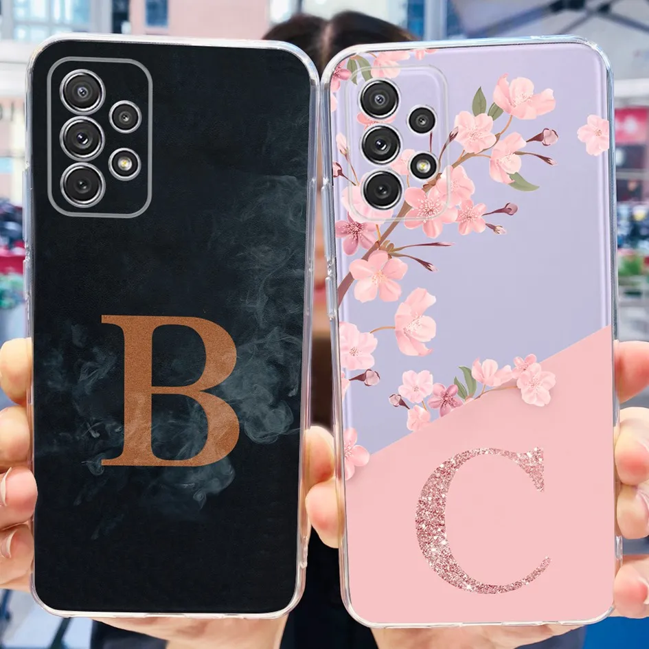 For Samsung Galaxy A53 5G Case Cover SM-A536B Cute Letters Flower Clear Silicone Soft Cover For Samsung A23 A33 A73 5G A 53 Capa