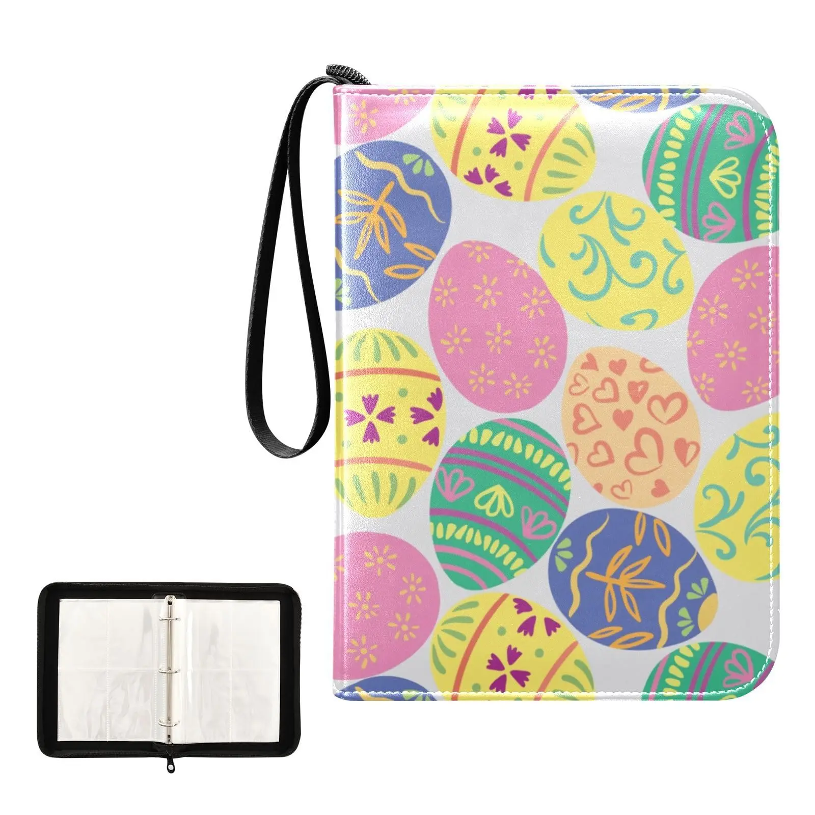 Easter Eggs Card Binder 4 Pocket Card Binder, 400 Double Sided Pocket Album for Sport Game Cards, Unique Card Collection Storage