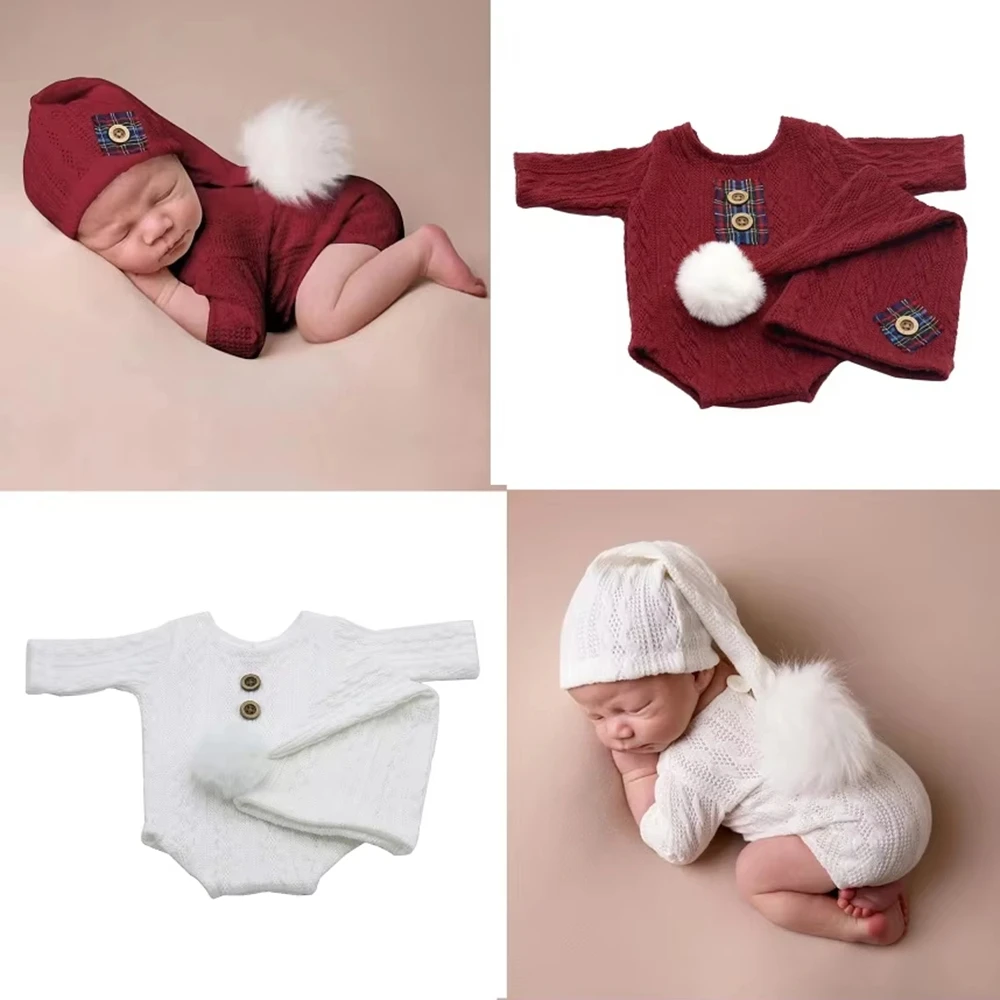 

Наряд для новорожденных, Рождественский вязаный треугольный комбинезон для фотосъемки с меховой шарикой, комбинезон, детская одежда для фотостудии