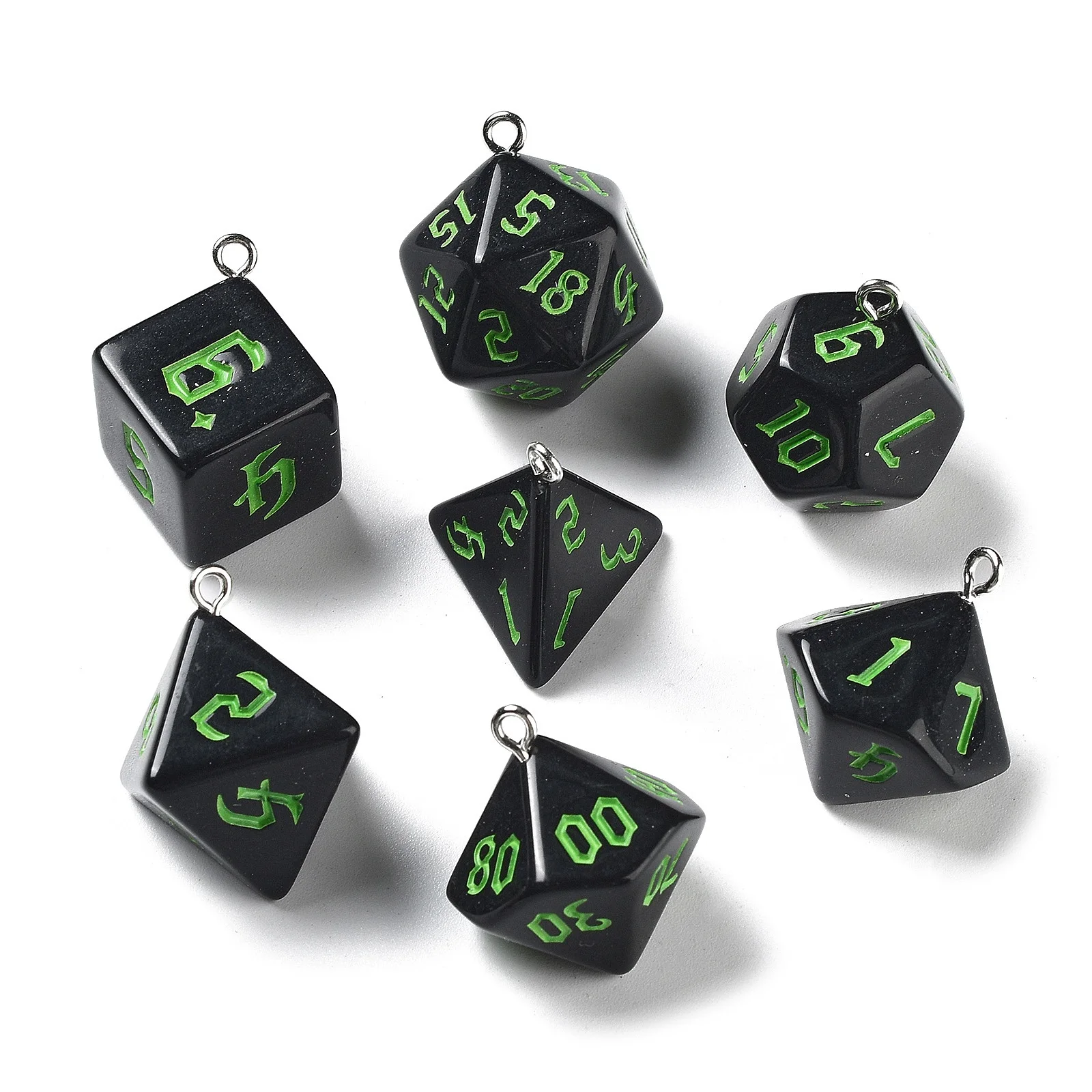 7Pcs Opaque Resin Polyhedral Dice Pendants Set Multi-Sided Dice Charm Mixed Shapes for Maling DIY Jewelry Necklace Earring Craft