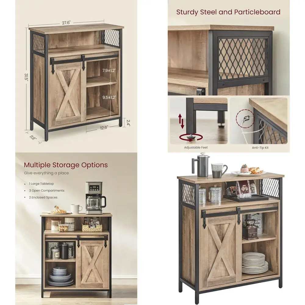 

Camel Brown & Ink Black Sideboard with Sliding Barn Door, Adjustable Shelves, 11.8x27.6x31.5, Living Room Storage