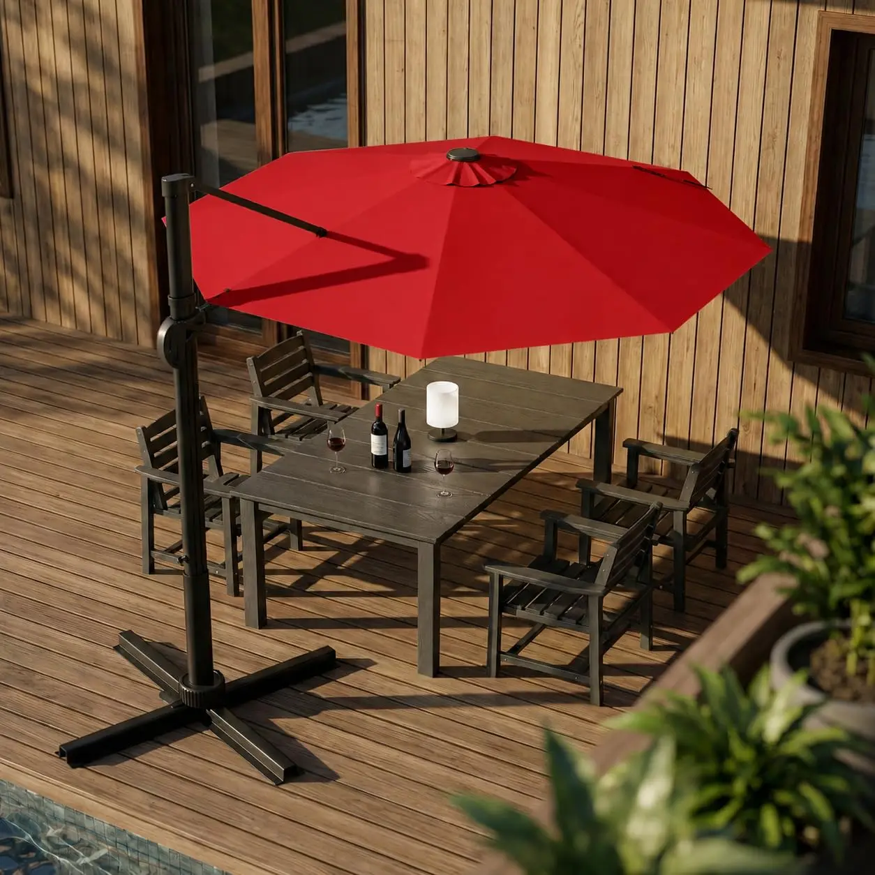 11ft Cantilever Offset Patio Umbrellas with Base Included, Large Round Outdoor Pool Umbrella, 360° Rotation &