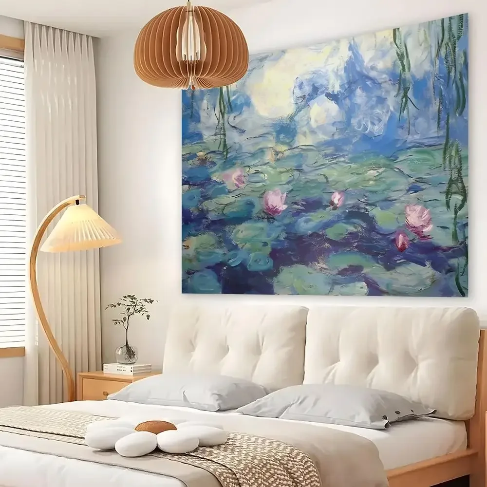Monet Footbridge The Water Lily Pool Tapestry Custom Living Bedroom Party Dormitory Interior Wall Bohemian Decora Attached Clip