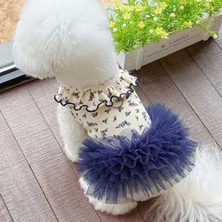 Vestido floral sin mangas con cuello de encaje para perros Chihuahua