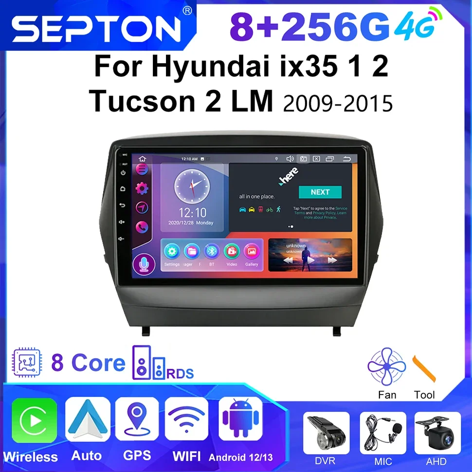 SEPTON Android 12 2Din Car Radio for Hyundai ix35 1 2 Tucson 2 LM 2009-2015 Head Unit 4G CarPlay 9'' Multimedia Player Navi GPS