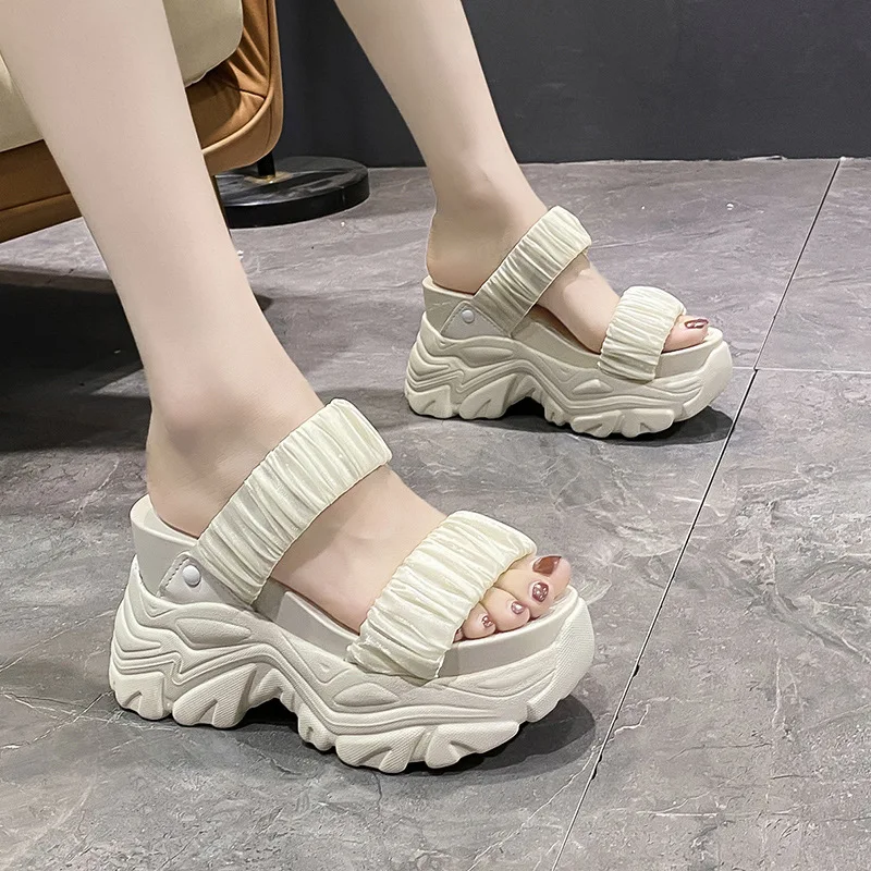 

Women's High Platform Slippers Summer 2025 Chunky Sandals Woman Thick Bottom Outdoor Casual Beach Slides Ladies 10CM High Heels