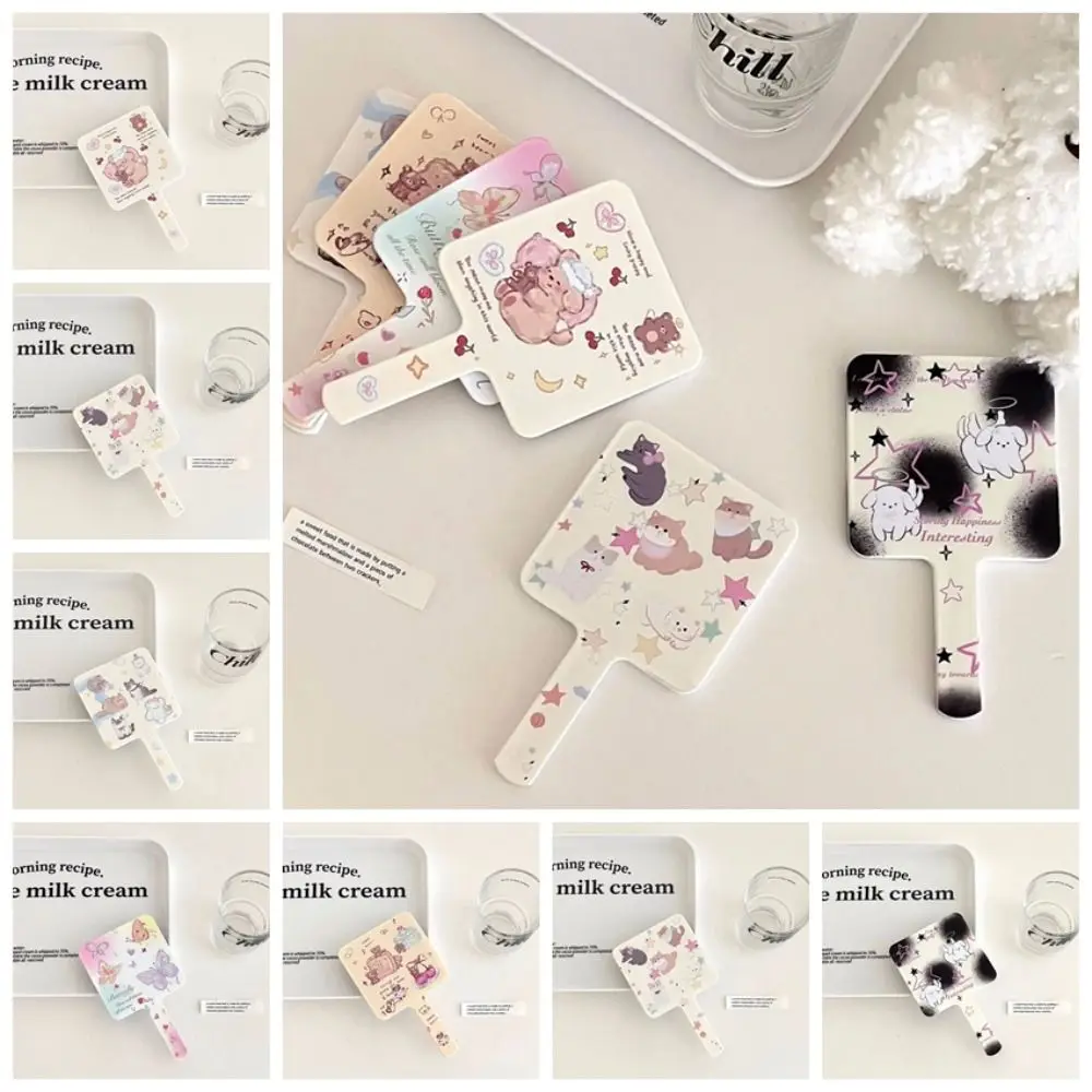 Cute Handheld Vanity Mirror High Definition Ins Style Square Handheld Mirror High Appearance Level Cartoon Pattern Printing