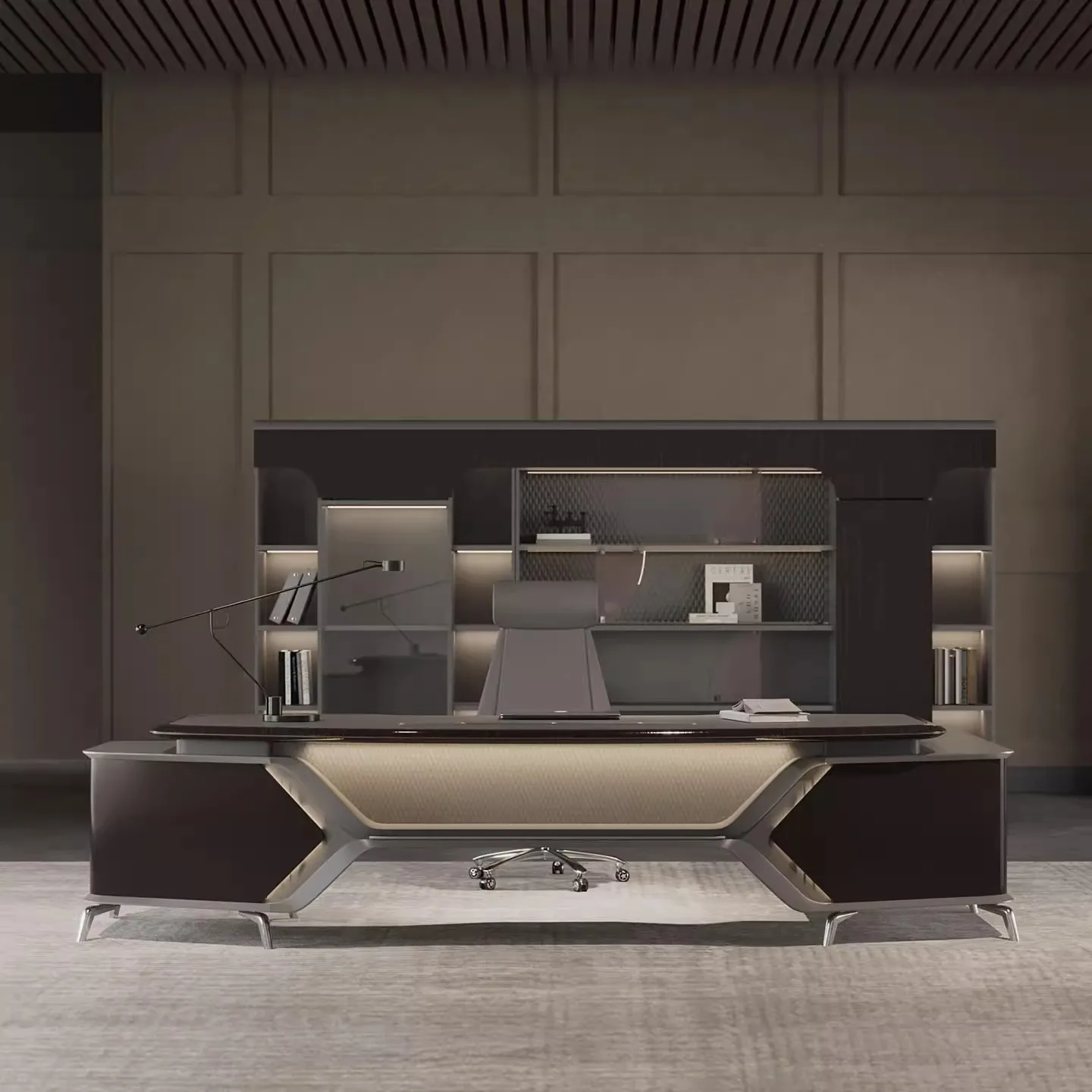 Modern Luxury Executive Office Desk For Boss Or CEO MDF Oak And MFC Wood Convertible Features For Home Use