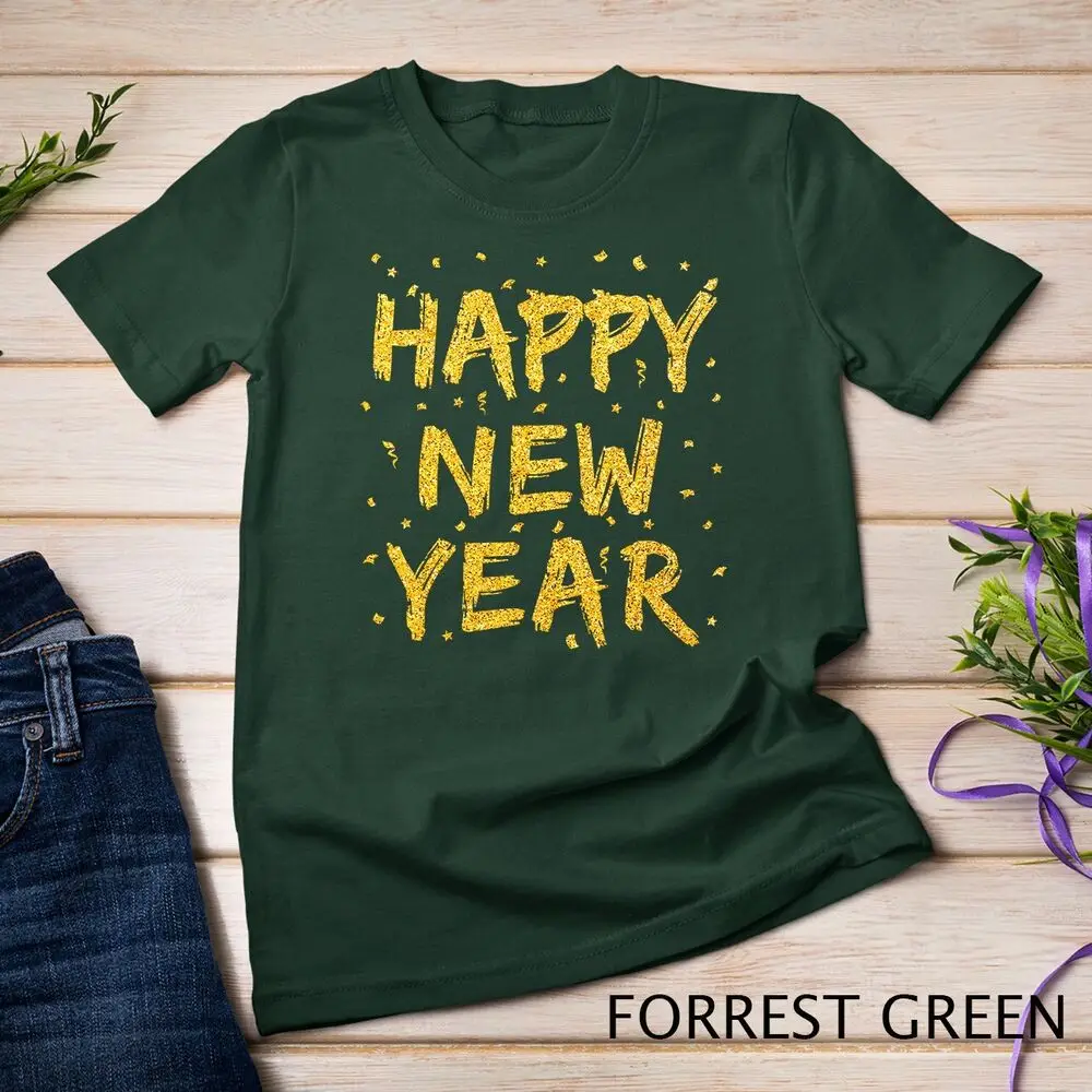 Gold Happy New Year NYE Party 2024 t-shirt Unisex con coriandoli di capodanno divertente