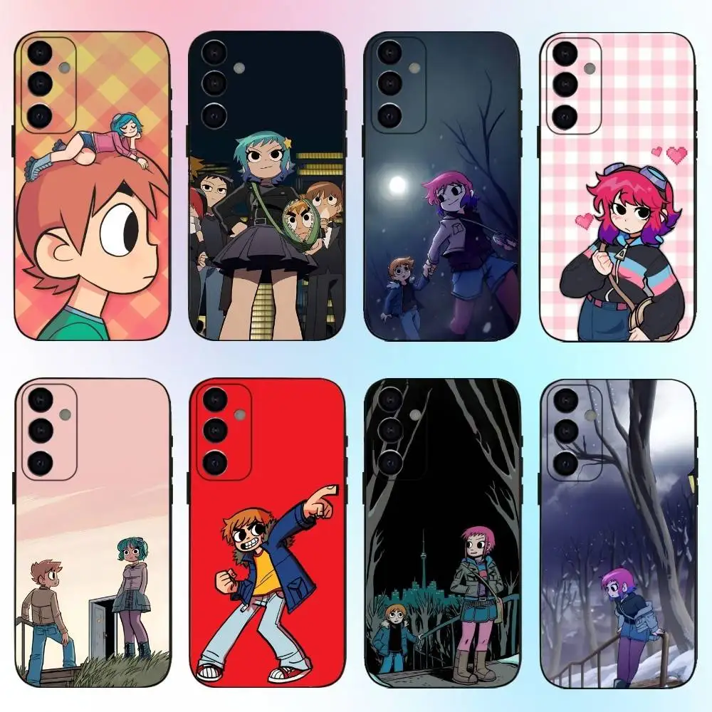

Cute S-Scott P-Pilgrim Phone Case For Samsung Galaxy A73,A72,A71,A70,A53,A52,A51,Others Soft Black Cover