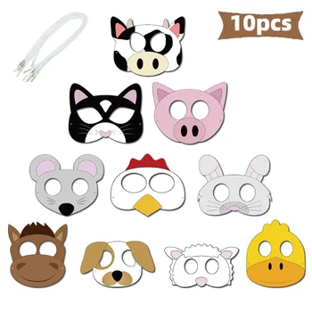 아기 어린이 생일 테마 농장 동물 파티 마스크, 소 양 돼지 닭 개 놀이 게임 사진 소품, 10 개