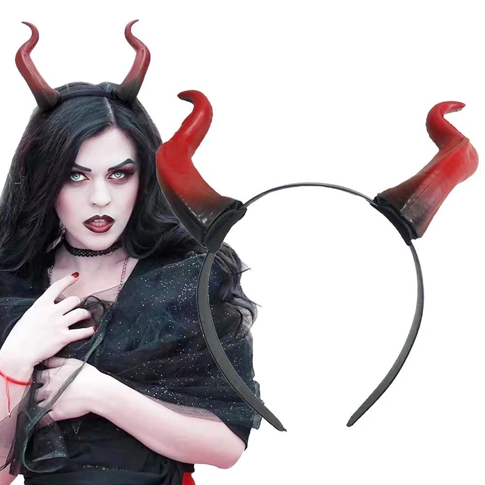 Red Devil Horn Headpiece Cosplay Black Queen Girls Gothic Animal Headwear Halloween Carnival Party Purim Costume Props Gifts