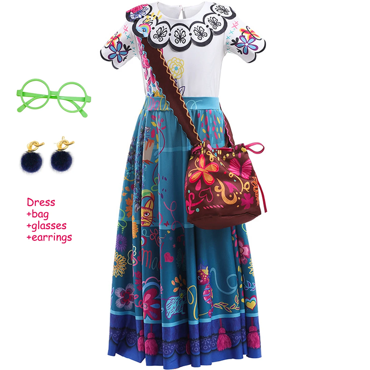 

2025 New Year Carnival Kids Flower Embroidery Princess Dress With Bag Children's Day Birthday Gift Cosplay Party Dress 2-12Y