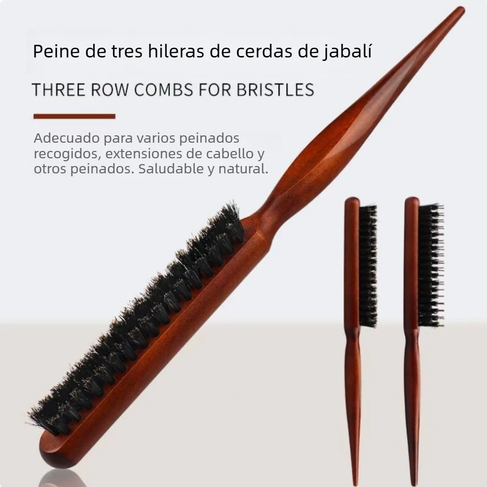 Cepillo de pelo natural de cerdo silvestre, peine antiestático, masajeador de cuero cabelludo, herramienta de estilismo, mango de imitación de madera