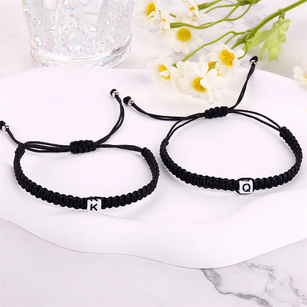 Acrylic Water Grinding Bead Tail Bead 26 Letters Bangle For Women Man Jewelry Hand Braided Rope Thread Bracelet Adjustable 2024