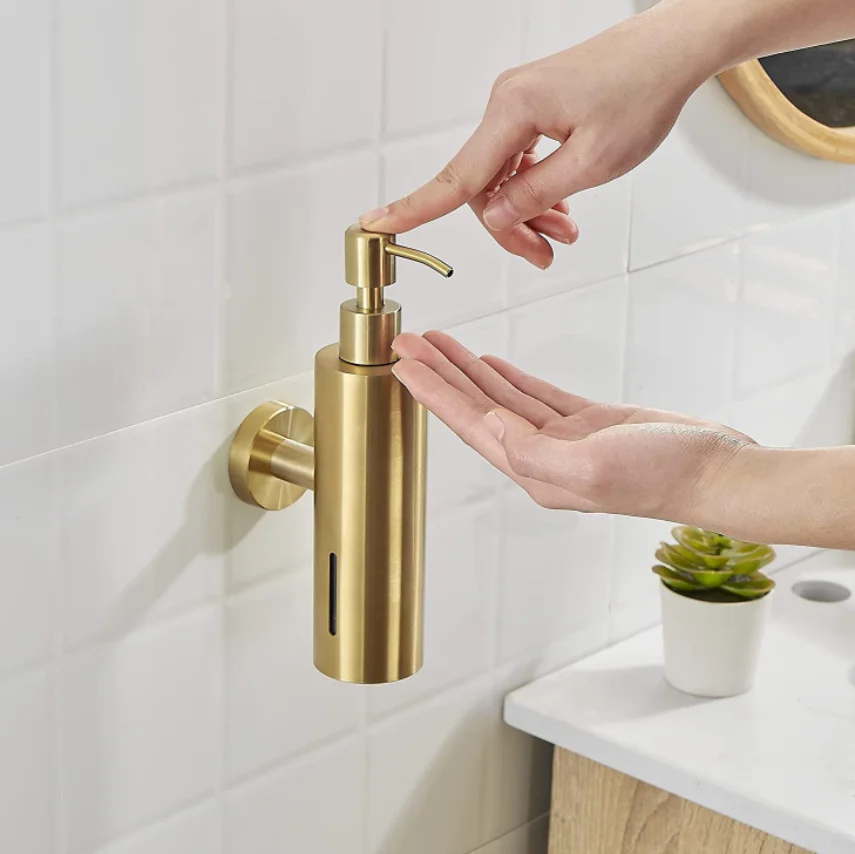 Imagem -03 - Escovado Ouro Soap Dispenser Wall Mounted 304 Garrafa Vazia tipo de Imprensa Garrafa Manual 250ml Desinfetante para as Mãos Aço Inoxidável