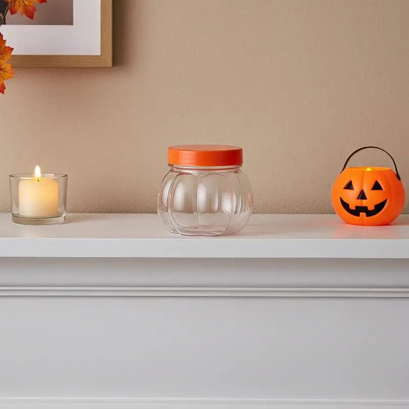 5/10pcs Pumpkin Shaped Candy Jars BPA Free Clear Plastic Storage Containers with Lids for Halloween Home Party
