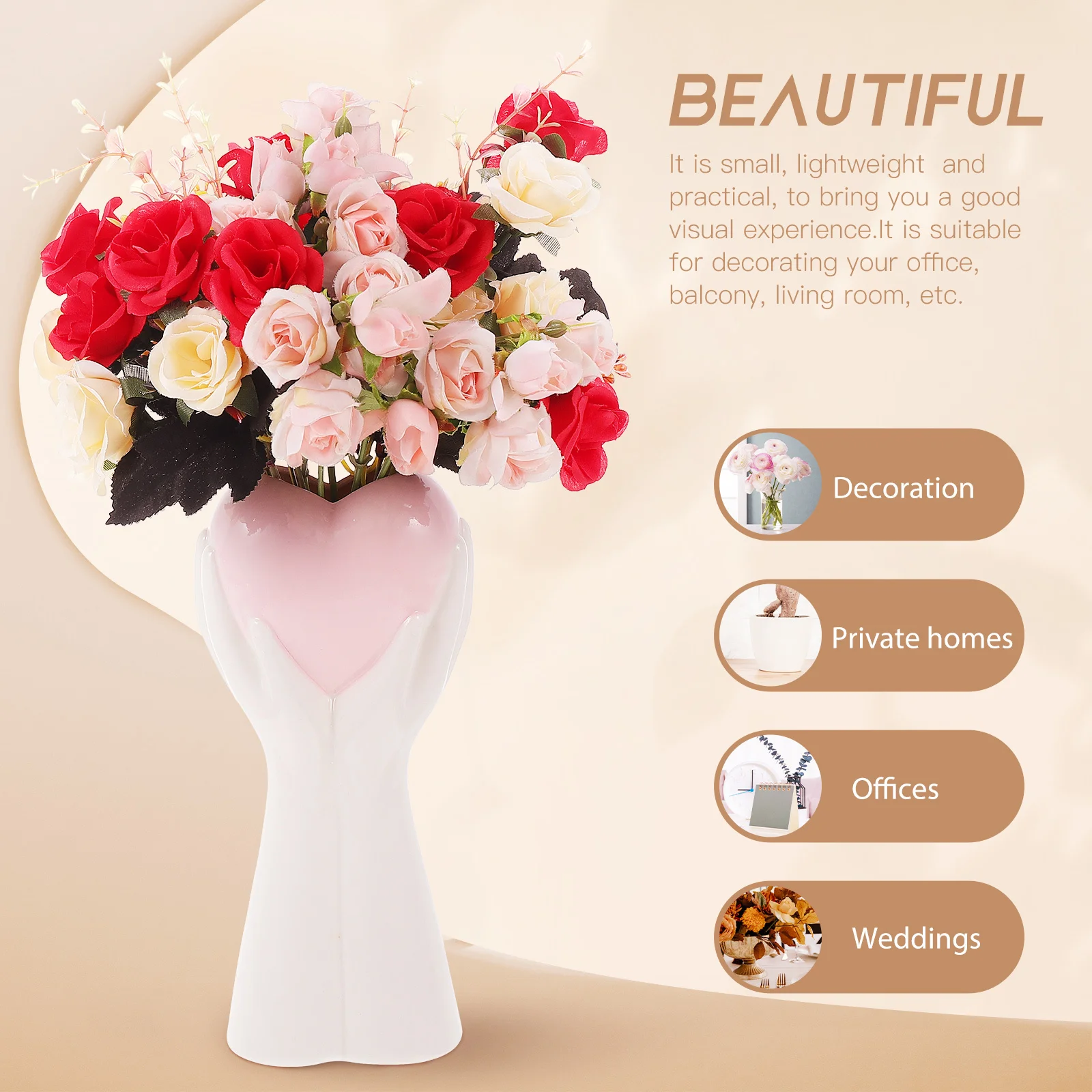 

Hand Heart Shape Ceramic Vase Artistic Flower Container Modern Home Decor Simple Desktop Floral Arrangement Vase