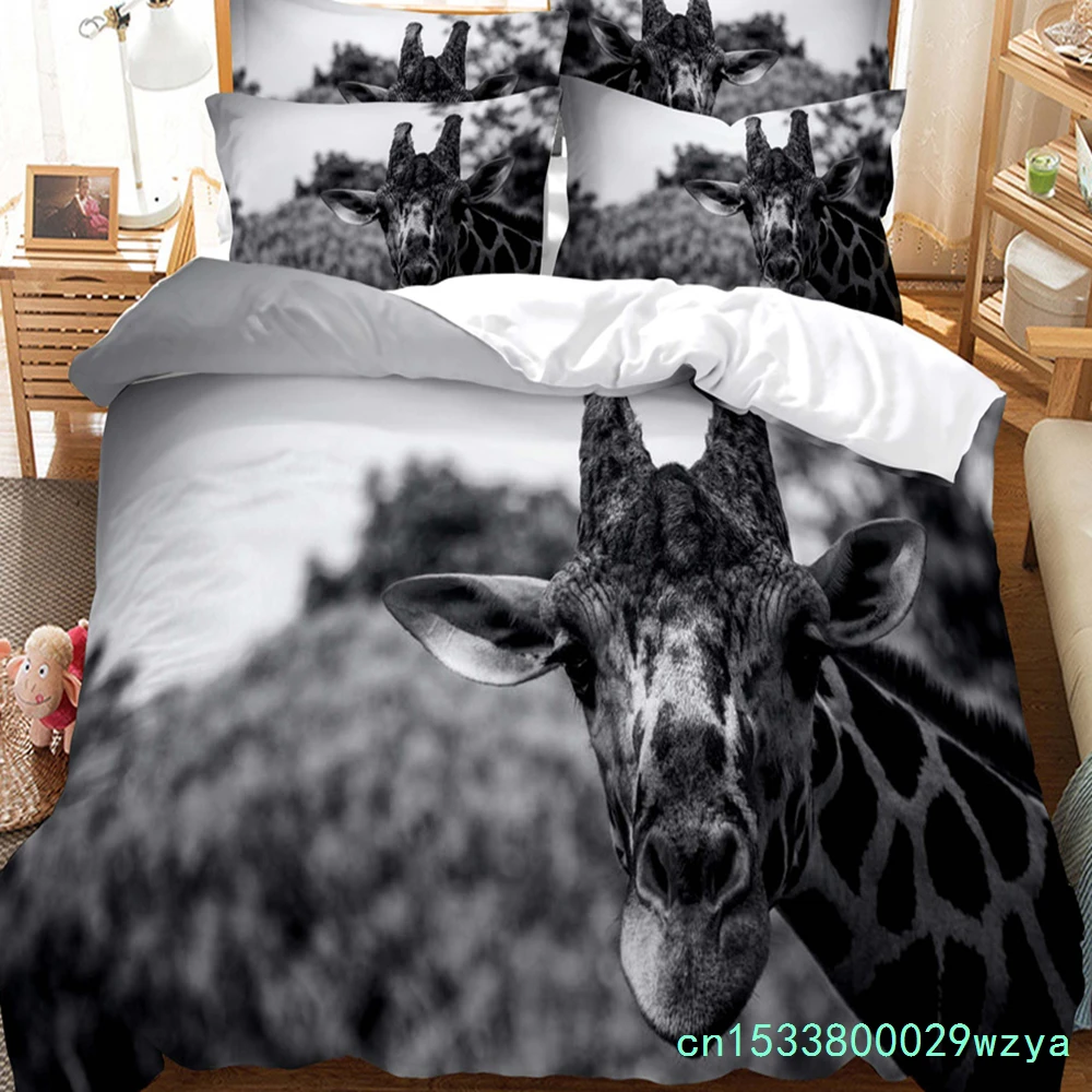 Giraffe Bedding 3-piece Digital Printing Cartoon Plain Weave Craft For North America And Europe  Bedding Set Queen
