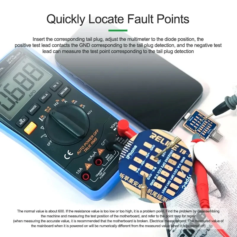 RELIFE TB-07 Mobile Phone Tail Plug Test Board No Need Disassemble Changing Test for iPhone Android Quickly Locate Faults Tool