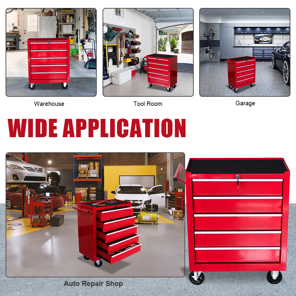 HPDMC Rolling Garage Workshop Tool Organizer 5 Drawer Tool Chest Tool Storage Cabinet for Garage Storage with 4 Wheels
