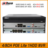 Dahua NVR2104HS-P-4KS3 4CH 4POE NVR2108HS-8P-4KS3 8CH 8POE Smart H.265 Compact 1U 1HDD Lite Network Video Recorder NVR SMD Plus