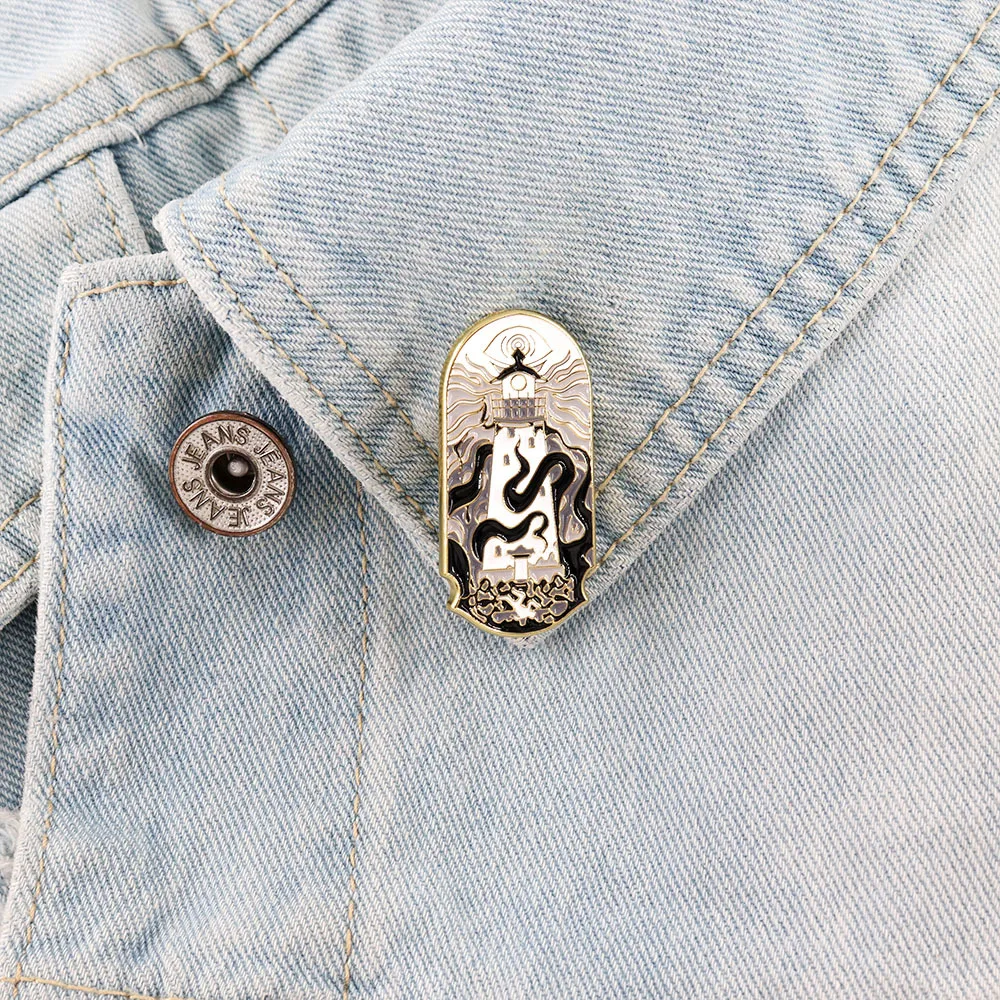 Lighthouse and Sea Monster Badge Octopus tentacle Wrapped Lighthouse Enamel Pin Fashionable Personalized Decoration