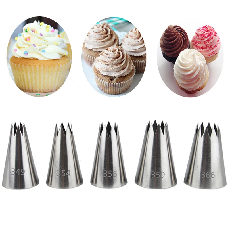 

Large 5pcs/set Cream Pastry Tips Stainless Steel DIY Cupcake Icing Piping Nozzles Cake Fondant Decoration Baking Tools