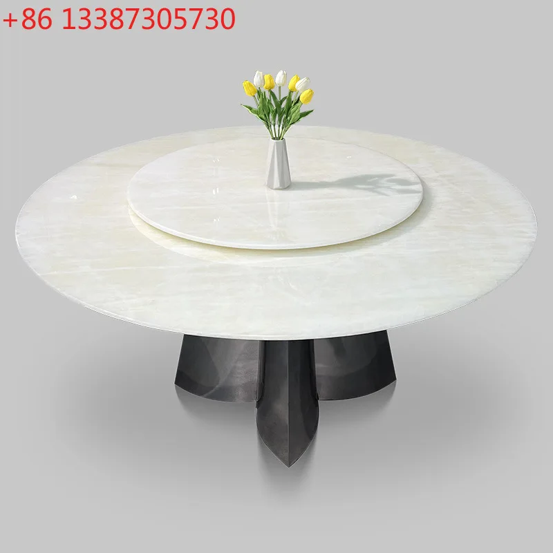 Milan white jade luxury stone round dining table combination modern simple home restaurant dining table