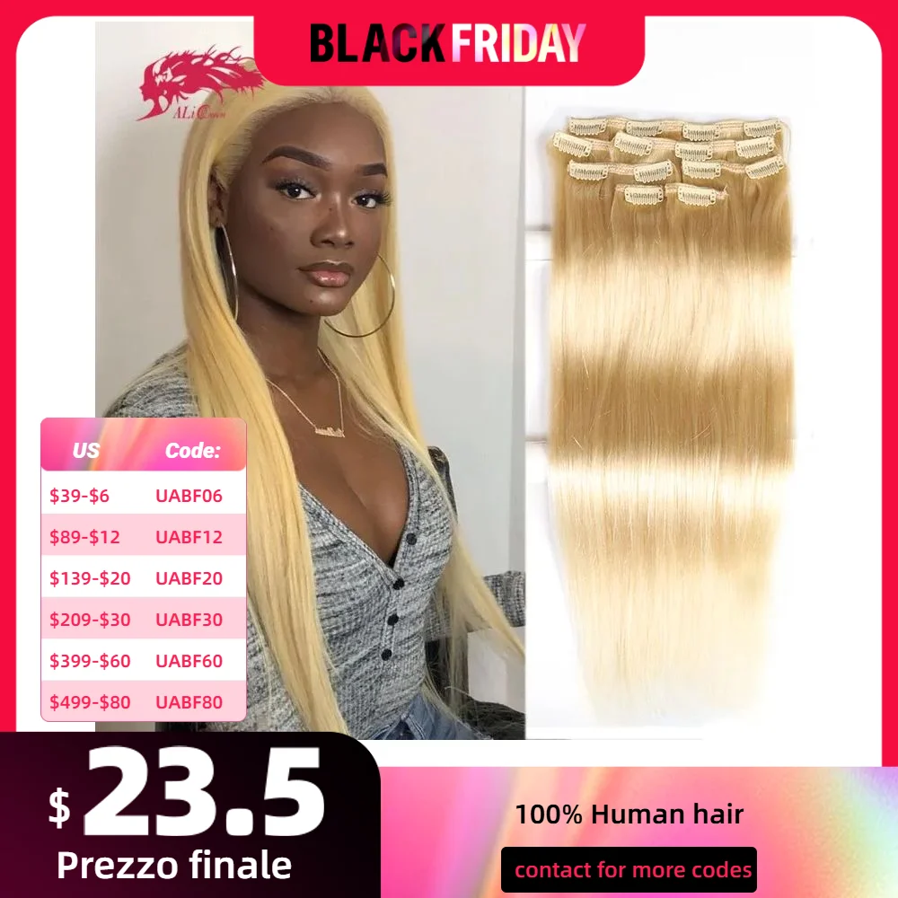 Ali Queen Hair Straight Clip In Human Hair Extension Natural Black #613 Blonde 120G 7Pcs/pc Machine Made Human Remy Hair Bundles