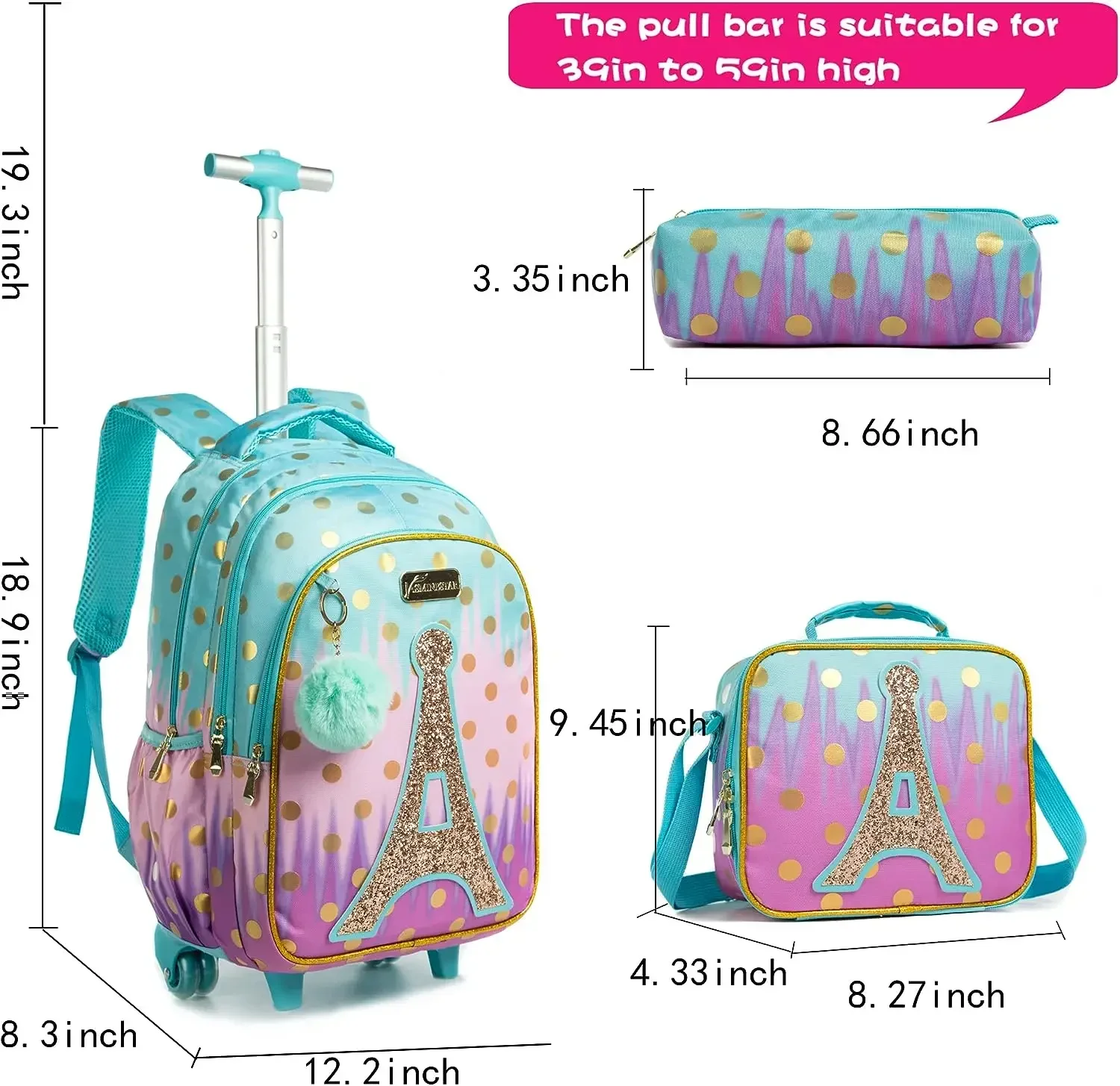Children's School Backpack with Wheels Kids Wheeled School Bag Teenagers Bag Girls Canvas Backpack Travel Luggage Trolley Bags