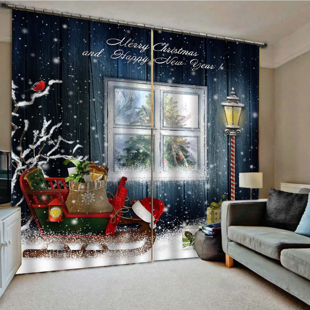 Cartoon Christmas Happy New Year Star Red Ball Window Curtains Blinds for Living Room Bedroom Kitchen Door Home Decor 2 Panels