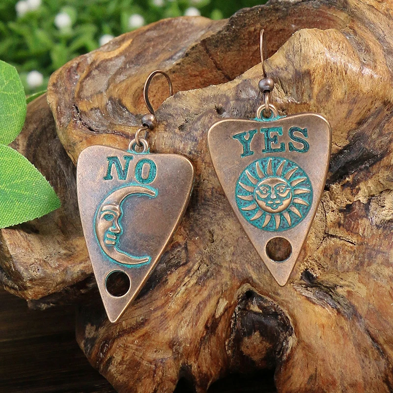 Vintage Yes Sun No Moon Match Pendant Triangle Drop Dangle Earrings For Women Antique Color Boho Lovers Earrings Party Jewelry