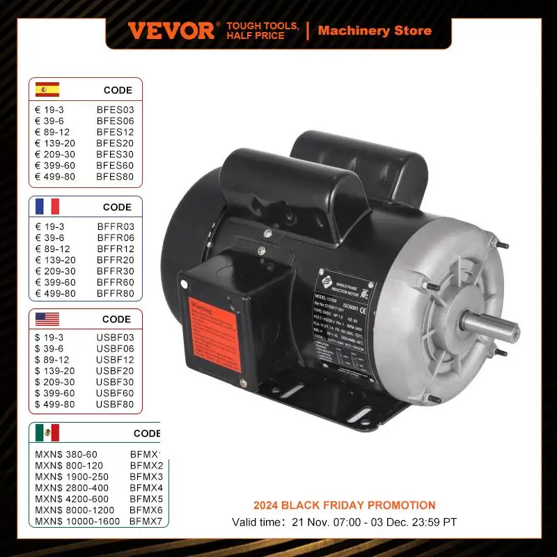 VEVOR 1.5 HP Electric Motor Single Phase 2 Poles 115/230V Rated Speed 3450RPM 56 Frame Rotation CW-CCW for Air Compressors Pumps