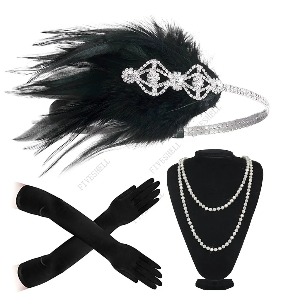 1920s Flapper Accessoires Gatsby Kostüm zubehör Set für Frauen 20er Jahre Kopf bedeckung Zubehör Set für Frauen