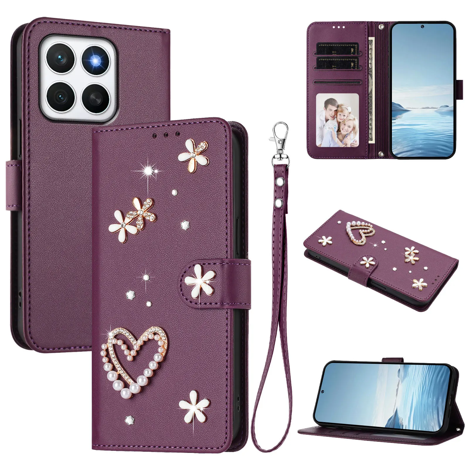 Huawei Nova 12 - Glitter Lanyard Leather Wallet Case For