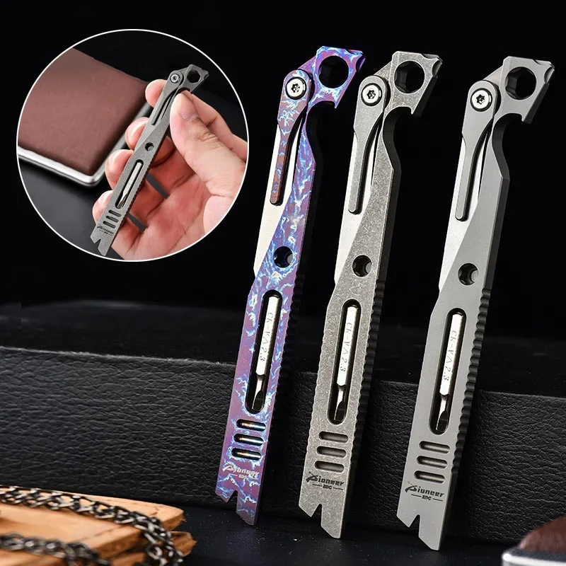 Multi-function Titanium Alloy Crowbar Screwdriver Hexagon Wrench  Bottle Opener Surgical Folding Knife Outdoor Survival EDC Tool