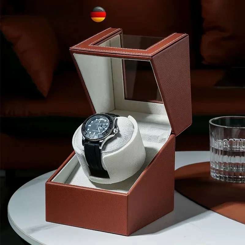 Avvolgitore per orologio singolo classico per orologi automatici Scatola avvolgitore per orologio automatico con adattatore CA per rotatore per orologio in pelle con motore silenzioso