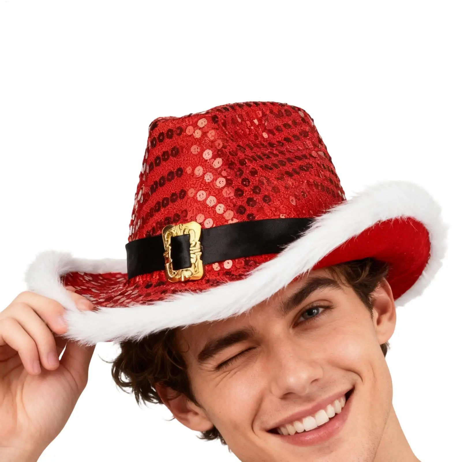 

Рождественская ковбойская шляпа для женщин, костюм, головные уборы с блестками, шляпы Санта-Клауса для взрослых для женщин и мужчин, вечерние сбора, праздник на открытом воздухе