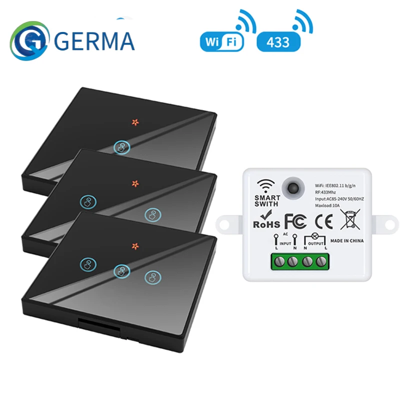 GERMA Mini WiFi RF Controller Tuya Smart Life APP + Touch Light Switch RF 433Mhz Wall Timer Module Google Home Alexa 110V 220V