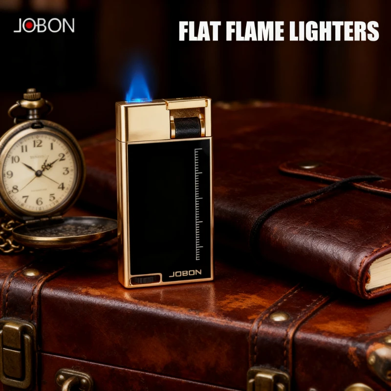 New JOBON Lighter - 9MM Body, Flat & Blue Flame, Visible Gas Window, Gear Type Flame Adjustment, Reliable Ignition Tool