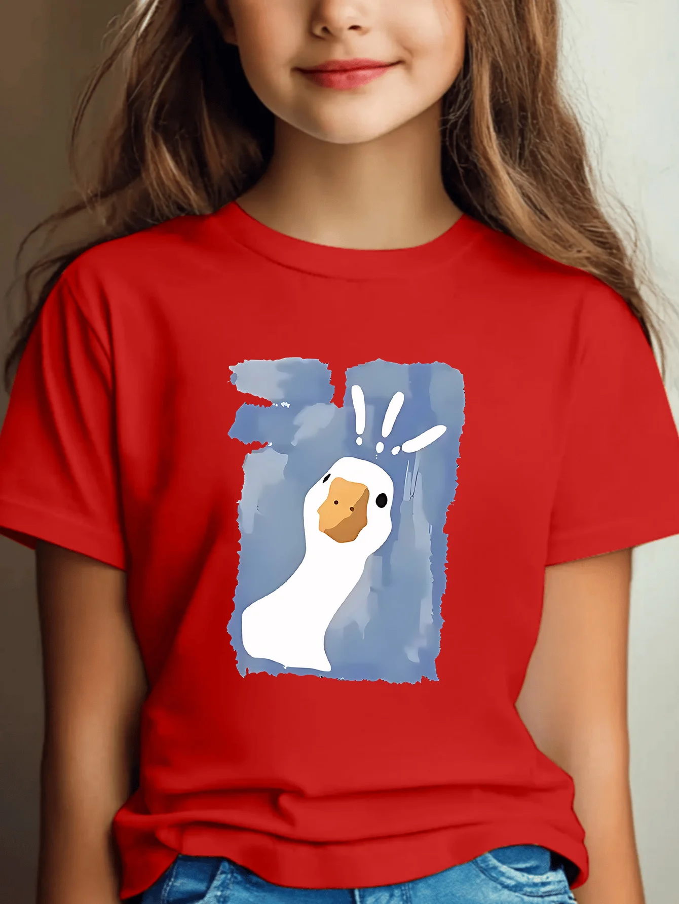 Watercolor Duck Print Kids Cotton T Shirt Boys Girls Parent Child Matching Short Sleeve Casual Breathable Family Fashion Tees