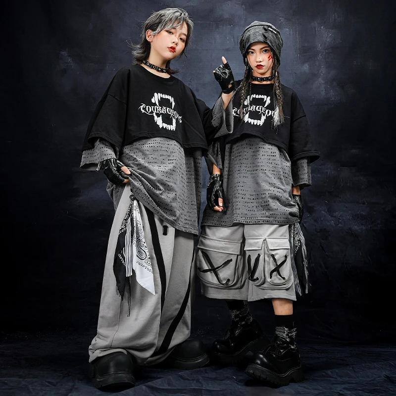 Costume Hip Hop pour enfants, Costume de spectacle de danse Jazz, haut surdimensionné, pantalon Shuffle, vêtements de danse de rue, AMY2606, nouvelle collection 2025