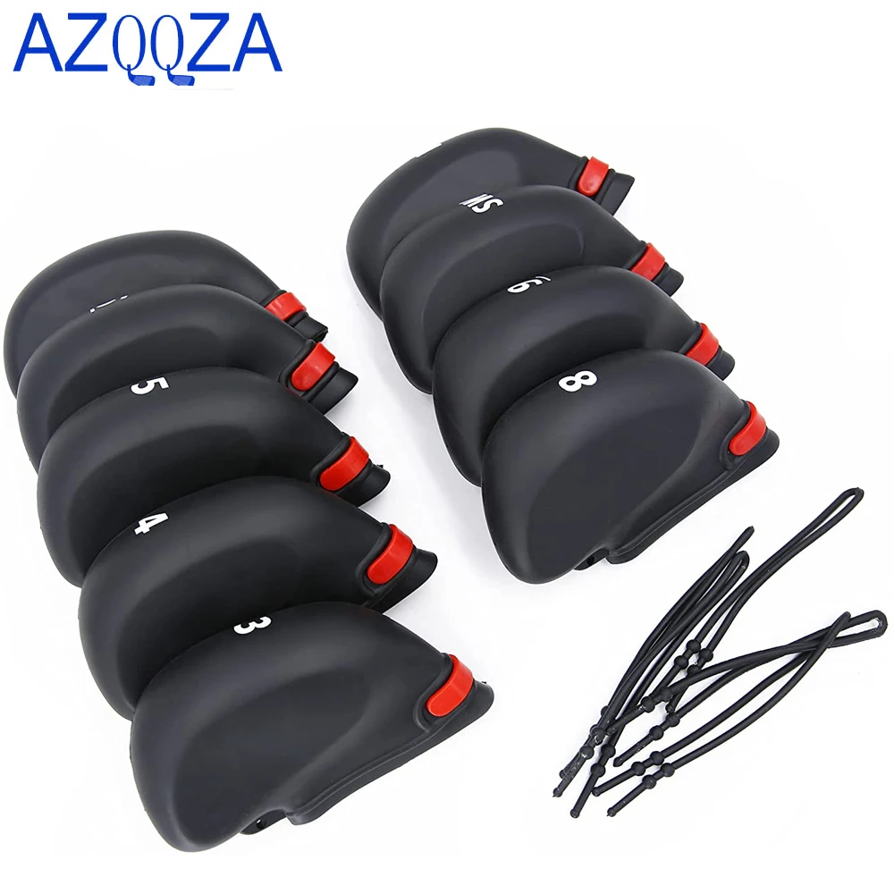 9pcs/Set Black Golf Club Iron Putter Protectors with String PVC Wedge Putter Headcovers Rubber Head Covers