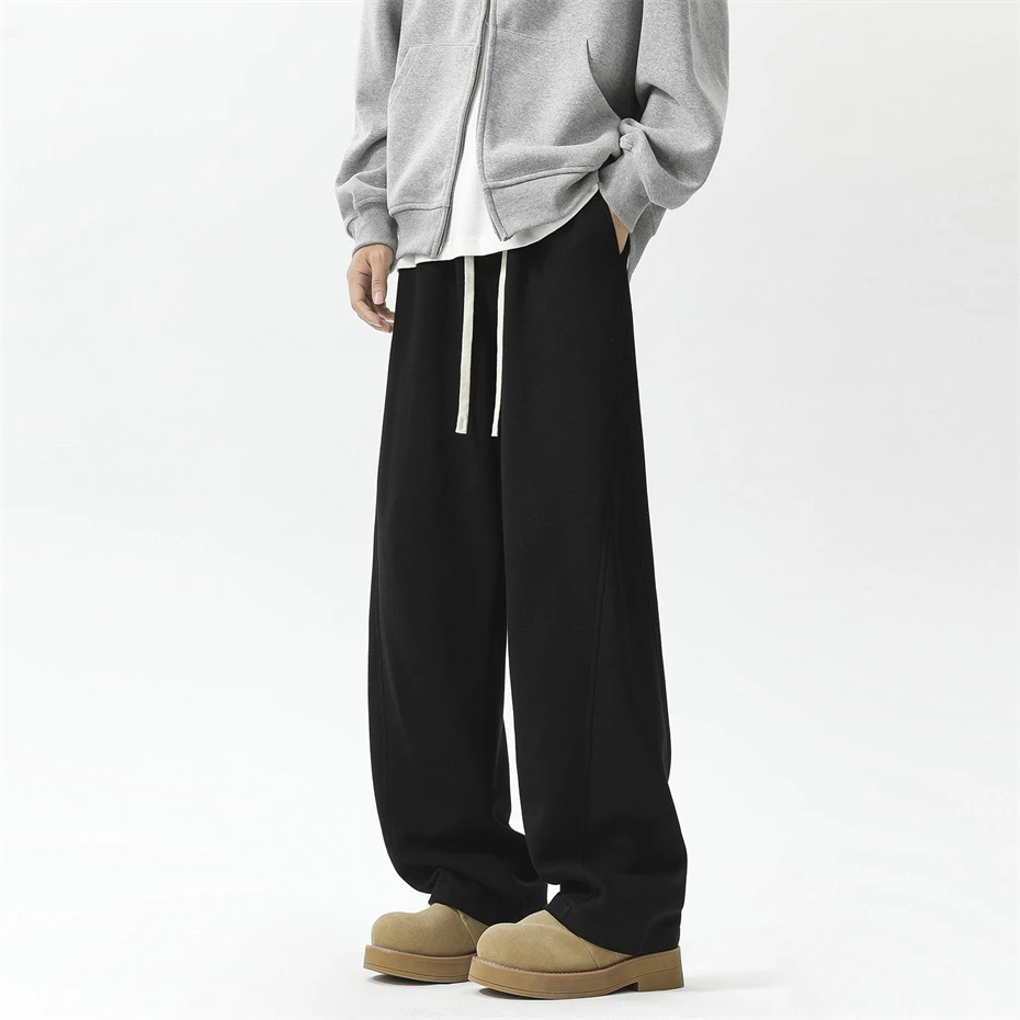 ผู้ชายกางเกงผ้าฝ้ายกางเกงบุรุษสีทึบ Hip Hop Sweatpants หลวมสบายๆตรงกางเกงขากว้าง Streetwear Mens เสื้อผ้า