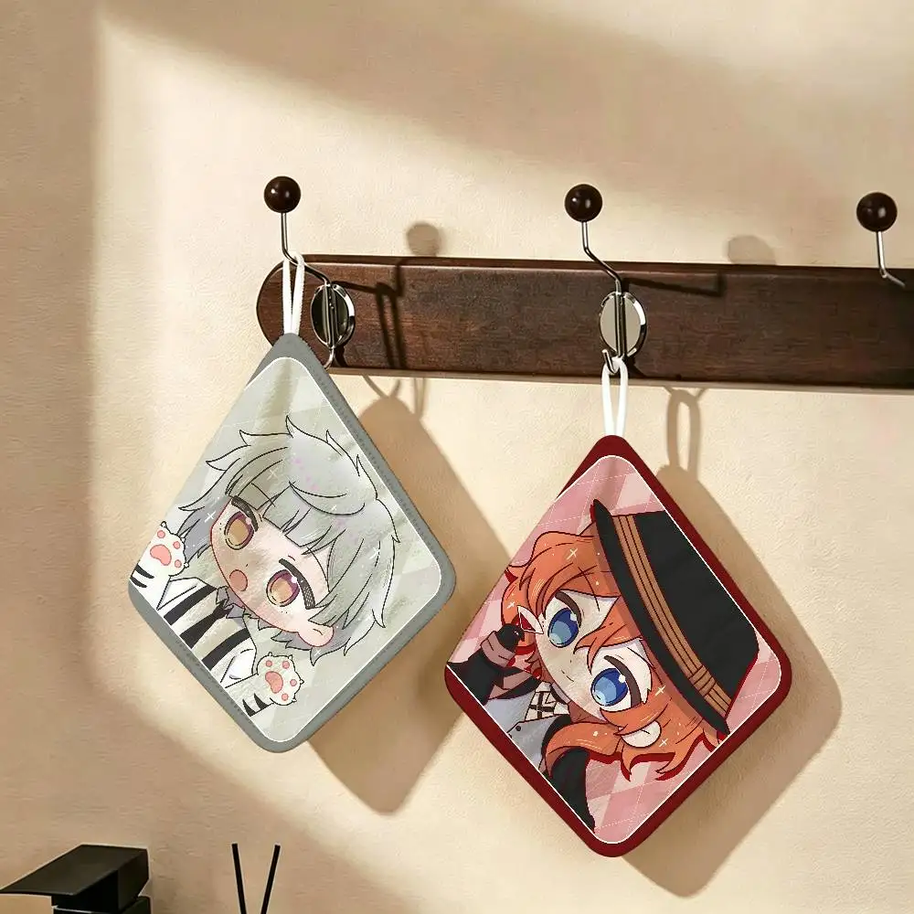 Anime Bungo Stray Dogs Polyester Cotton Hanging Kitchen Towel, Soft Hand Wiping Towel, Reusable for Kitchen Bathroom Home