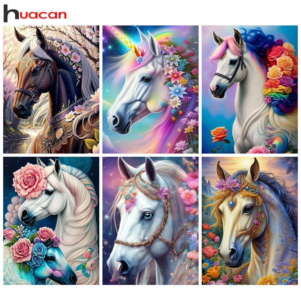 Huacan Diamant Mosaik Tier Pferd Strass Kit voller Diamant Malerei Blume handgemachte Hobby Wohnkultur