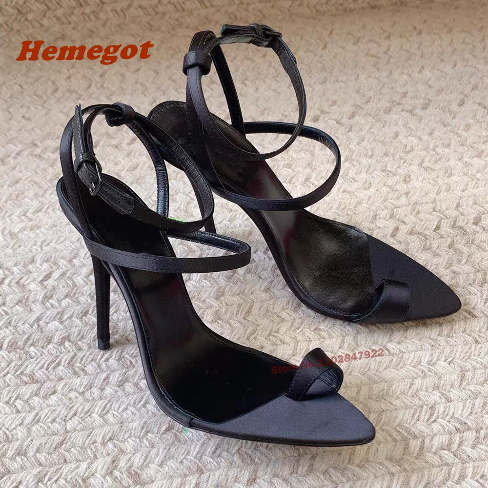 Pinch Toe sandali con tacco a spillo a punta cinturino con fibbia in raso sandali da donna con Slingback Solid Elegant Party Shoes infradito di lusso