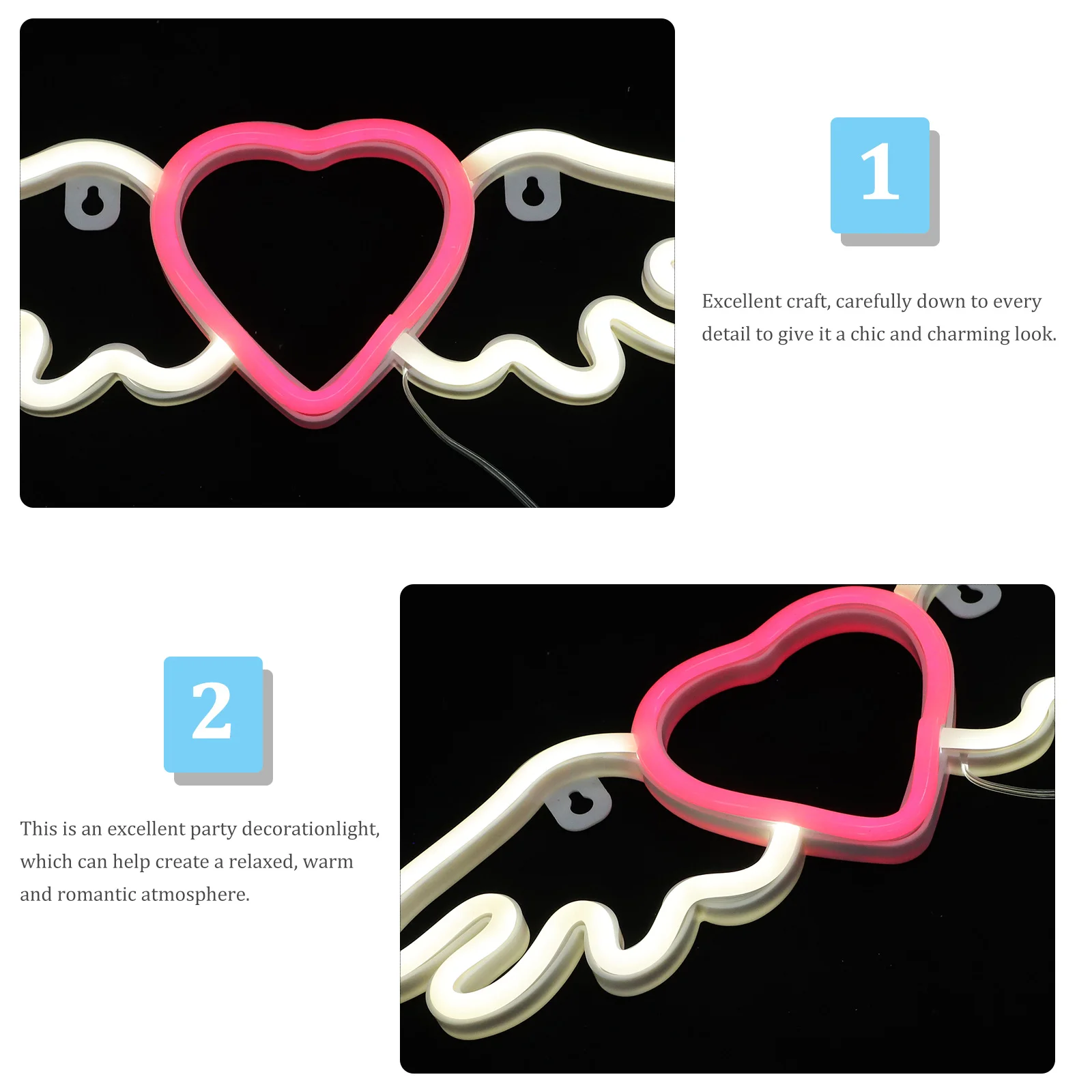 Asa e Coração Forma Neon Light Sign, Neon Sign para Quarto, Dormitório